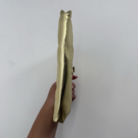 Vintage Unbranded Gold Metallic Shiny Clutch Bag Evening Formal Buckle Satin - Picture 6 of 10